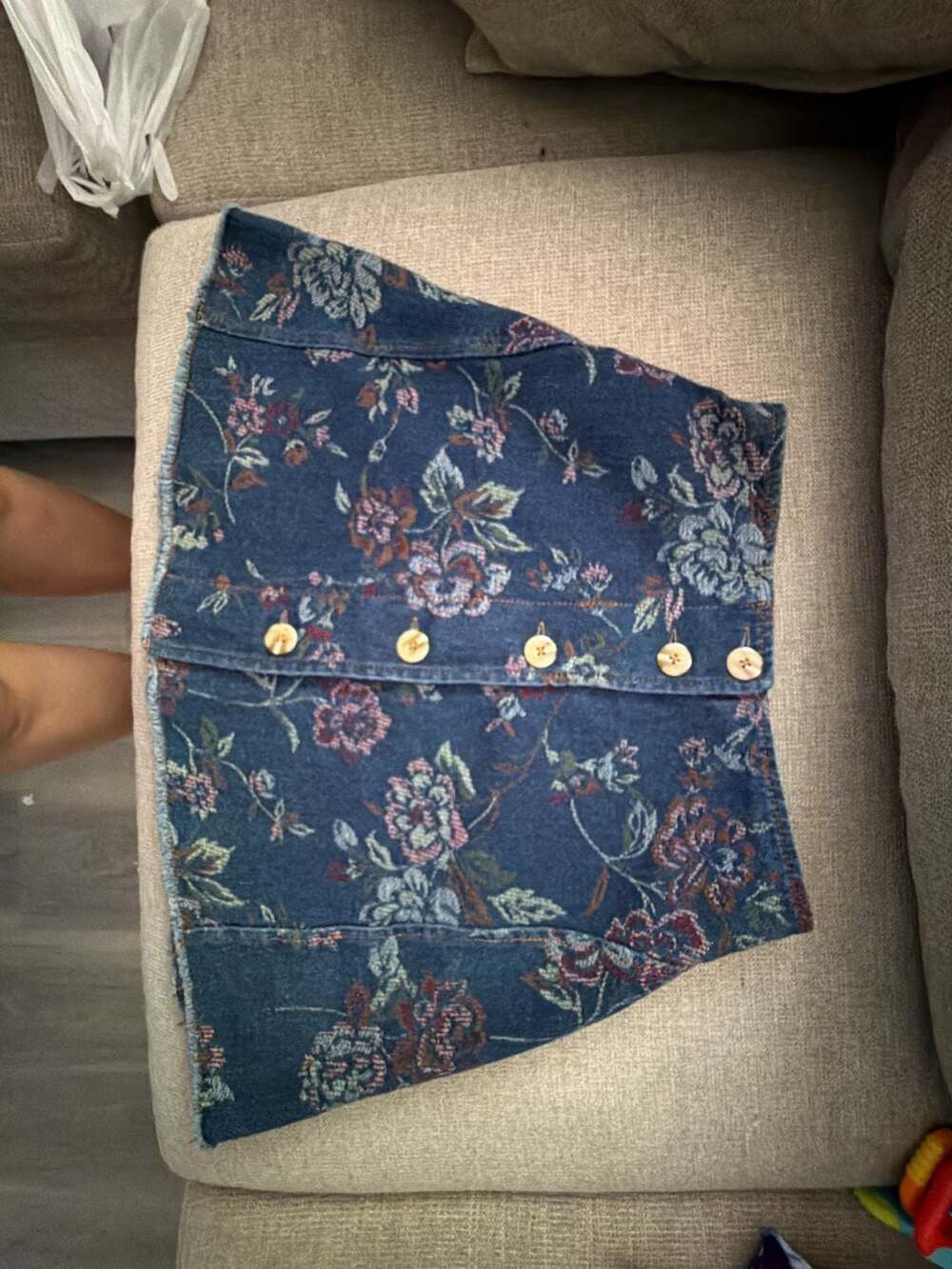 Urban Outfitters Floral Jacquard Denim Mini Skirt with Button-Front